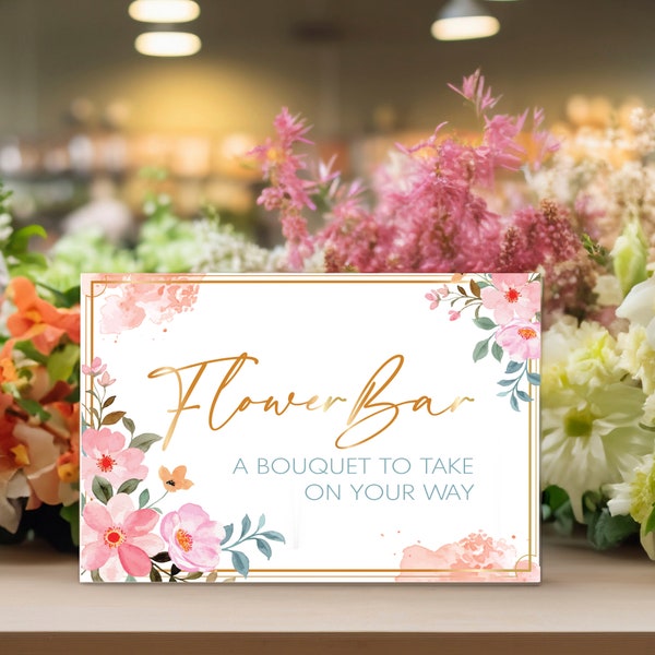Wildflower Bar Bouquet Sign, Floral Station, Bridal Shower Favor Acrylic, Wedding Flower Cart
