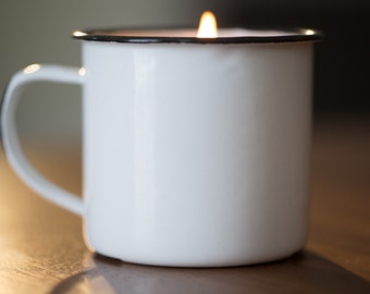 Enamel Mug Candle, Enamelware Mug Candle, Campfire Mug Candle, Soy candle with Wood Wick
