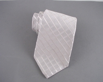 Silver Woven Silk Necktie - Grey Plaid Tie For Men - Hand Made