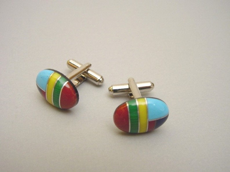 Gemstone Men/'s Cuff Llinks Hand Made in USA Inlaid Turquoise Malachite Jasper Cufflinks