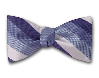 Bow Tie "Syracuse" - Blue Stripes Silk Bow Tie - Standard and Large Bowties - Made in USA