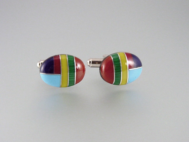 Gemstone Men/'s Cuff Llinks Hand Made in USA Inlaid Turquoise Malachite Jasper Cufflinks