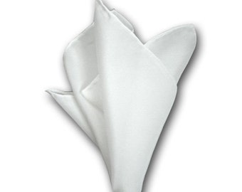White Pure Silk Pocket Square "Classic" - Hand-Rolled Edges - Made in USA