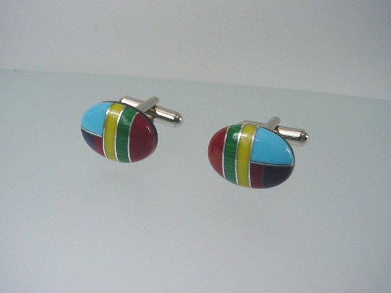 Gemstone Men/'s Cuff Llinks Hand Made in USA Inlaid Turquoise Malachite Jasper Cufflinks