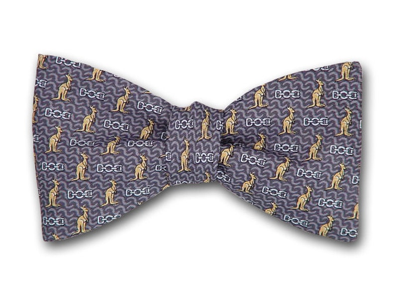 Grey Bow Tie Kangaroo Silk Pre-Tied Bow Tie Hand Made in USA