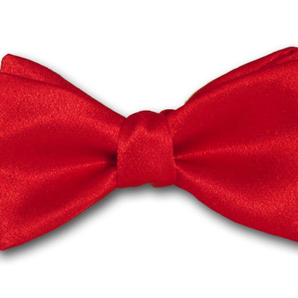 Solid "Red Classic" Bow Tie - Large, Standard and Slim Width - Pre-tied & Freestyle - Pocket Square - Formal Men's Accessory - Made in USA