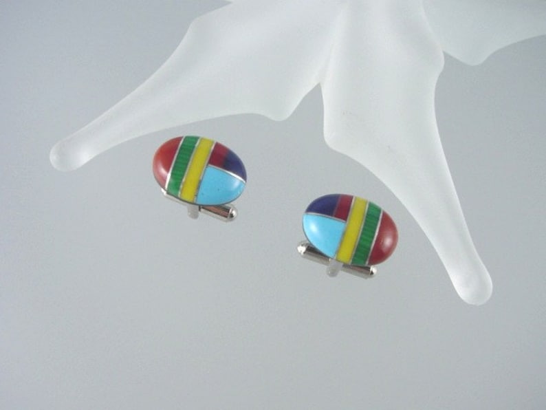 Gemstone Men/'s Cuff Llinks Hand Made in USA Inlaid Turquoise Malachite Jasper Cufflinks