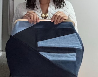 Patchwork Denim Giant Kisslock Bag
