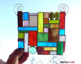 Window picture modern glass picture Tiffany colorful glass painting trend window decoration sun catcher unique glass handmade glass art mobile unique gifts