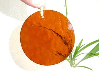 Sun catcher orange round glass pendant retro Tiffany round discs minimalist for mobile glass decoration suncatcher