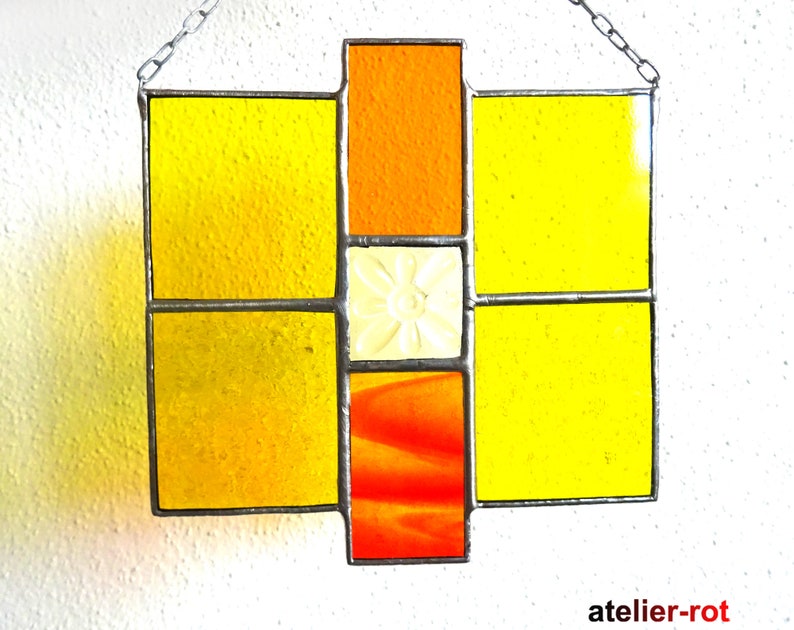 Window picture yellow modern glass picture Tiffany stained glass window decoration sun catcher glass art mobile image 5