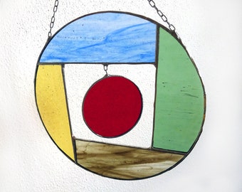 Tiffany window picture, round sun catcher made of retro glass, stained glass, handmade