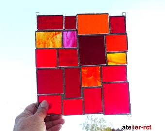 Window picture modern Tiffany glass picture Red Orange window decoration Sun catcher