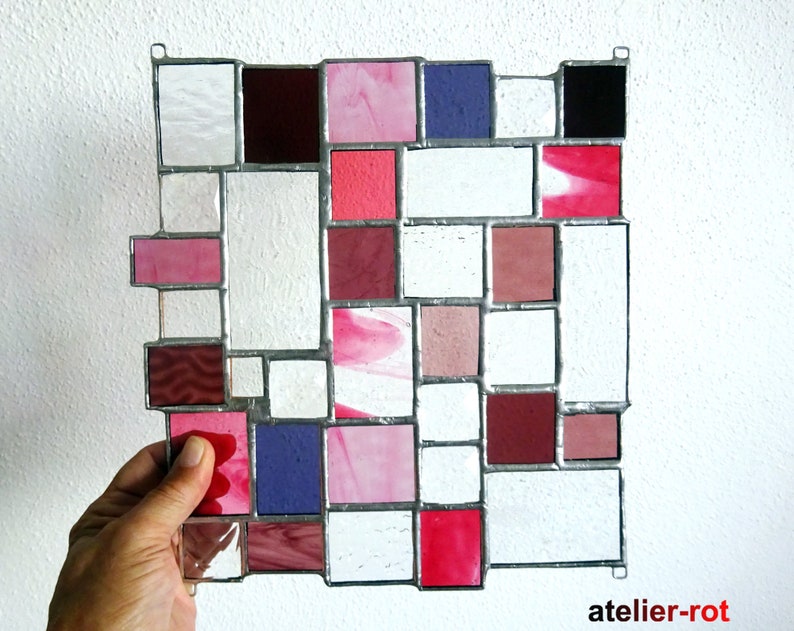 Suncatcher with facet cut pink purple bordeaux Tiffany discreet window picture image 9