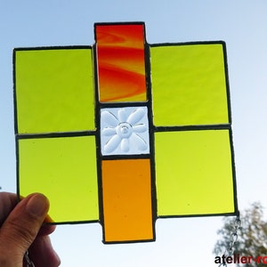 Window picture yellow modern glass picture Tiffany stained glass window decoration sun catcher glass art mobile image 2