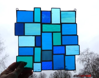 Window picture modern Tiffany glass picture turquoise window decoration sun catcher glass art