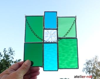 Window picture green modern glass picture Tiffany stained glass window decoration sun catcher glass art mobile