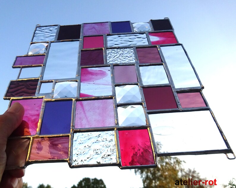 Suncatcher with facet cut pink purple bordeaux Tiffany discreet window picture image 6