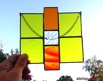 Window picture yellow modern glass picture Tiffany stained glass window decoration sun catcher glass art mobile