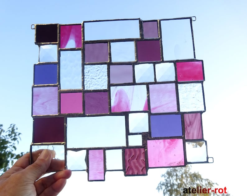Suncatcher with facet cut pink purple bordeaux Tiffany discreet window picture image 2