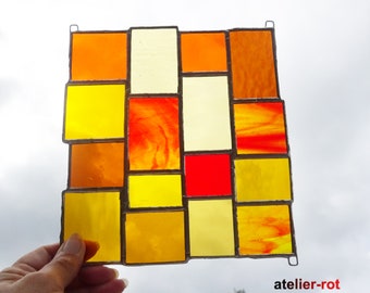 Tiffany window picture modern glass picture orange yellow stained glass window decoration sun catcher glass art mobile