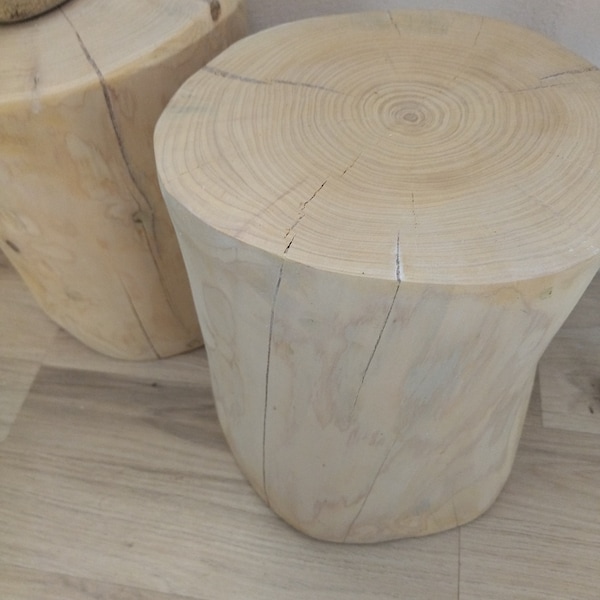 Tree Trunk Table, Stump Table,tronc d'arbre, bout de canapé blanc