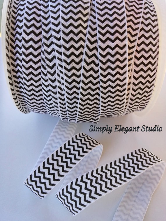 Black Chevron Fold Over Elastic Foe 5 8 Diy Hair Ties And Etsy