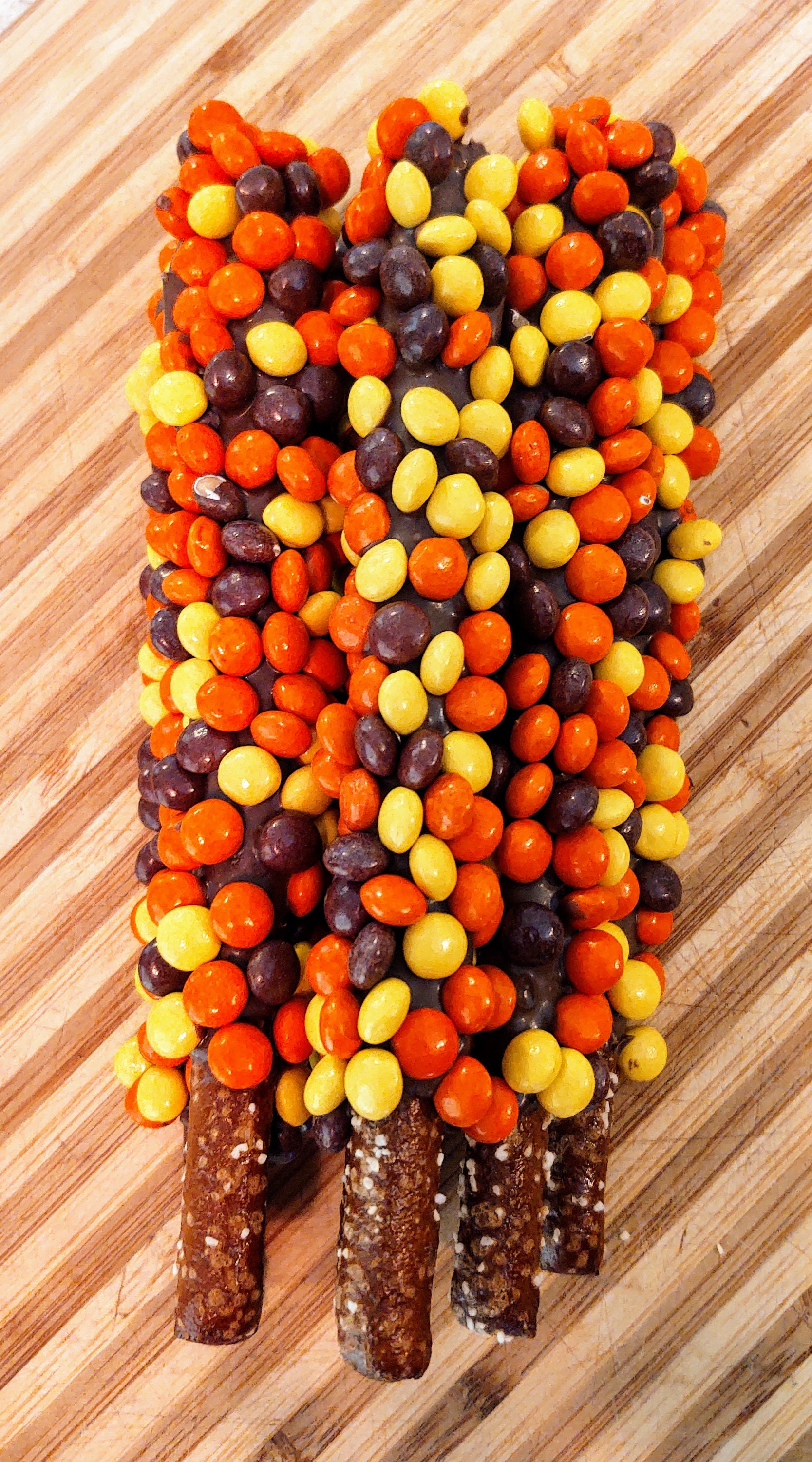 Gourmet Chocolate Dipped Pretzel Rods with Reese's Pieces Etsy