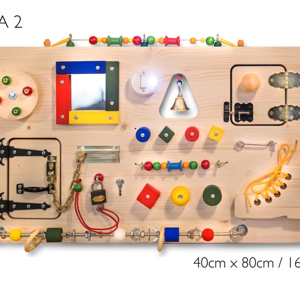 Busy Board **EXTRA PLUS**, Activity Board, Sensory Board, Montessori Toy, Wooden Toy, Fine motor skills board for toddlers & babies