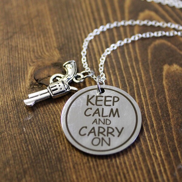 Keep calm and carry on - Necklace - Pistol jewelry - Carry on necklace - Pop culture - Pure silver - Key chains