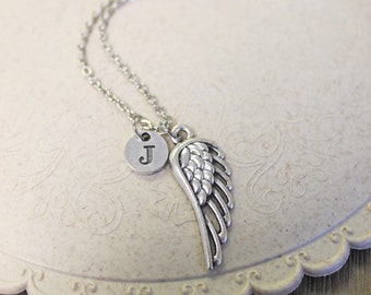 Angel wing - Initial jewelry - Necklace - Key Chain - Bangle - Angel wing chain - Angels - Fluffy feathers - Alphabet letters - Round charms
