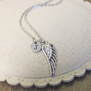 Ala de ángel - Joyería inicial - Collar - Llavero - Brazalete - Cadena de ala de ángel - Ángel - Ángeles - Plumas esponjosas - Letras del alfabeto - Encantos redondos