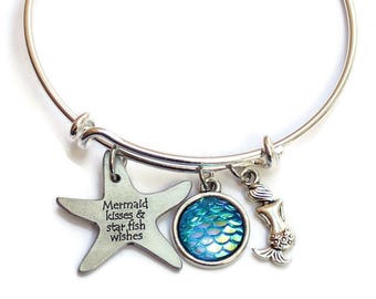 Mermaid Kisses  - Starfish Wishes - Beach Bracelet - Adjustable Bracelet - Summer Style - Mermaid Tail - I'm really a Mermaid - Fantasy