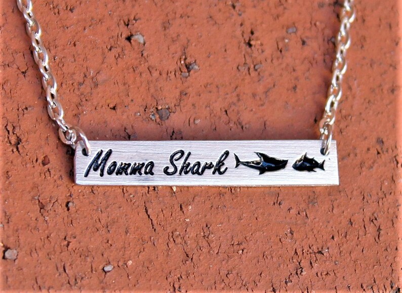 Momma shark Baby shark shark doo doo doo Trending jewelry Mothers jewelry Bar necklace Momma shark necklace Shark jewelry