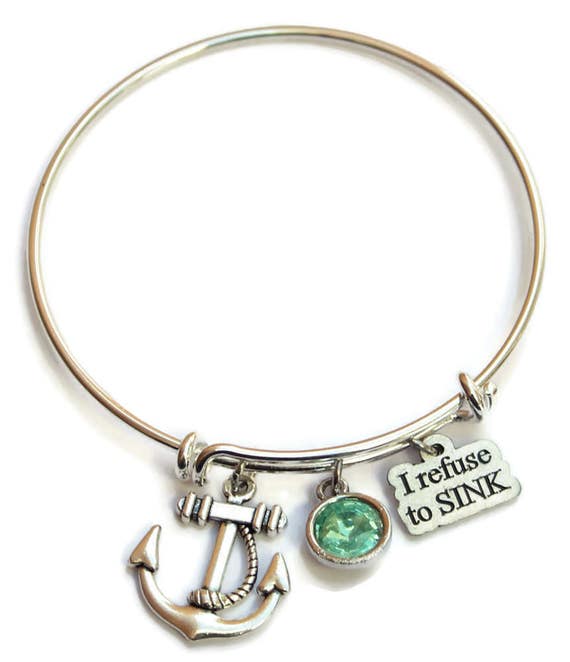 I Refuse To Sink Bangle Bracelet Ocean Themed Strong Woman Anchored Life Custom Charms My Story S Not Over Silver Gift For Her