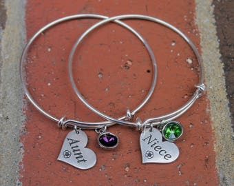 Aunt & Niece - Bracelet Set - Favorite Aunt - Best Niece - Personalized With Birthstones - Adjustable bracelets - Christmas gifts