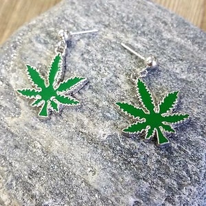 Marijuana earrings - Ball stud earrings - Pot leaf jewelry - Nature & plants - Stoner gifts - Mary Jane jewelry - Spiritual jewelry