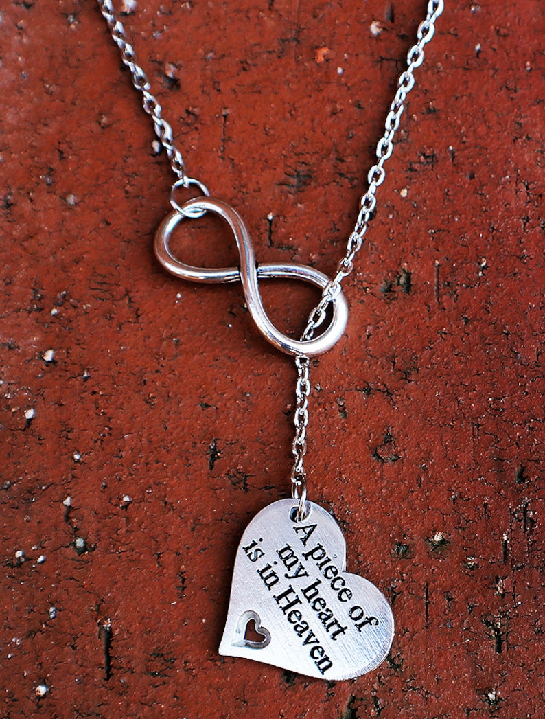 A Piece of my Heart is in Heaven Memorial Jewelry Infinity Necklace Infinite love jewelry Eternal necklace Memorial necklace image 2