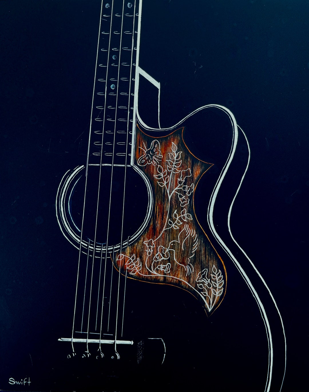 Hummingbird Studio Guitar Scratchboard Art - Etsy