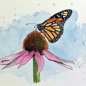 Monarch Butterfly on Coneflower Giclee Watercolor Print