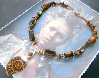 ETHNIC necklace, Bohemian pendant Ammonite for wedding or anniversary