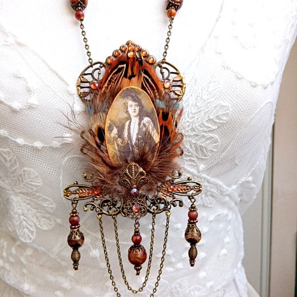 Collier Art Nouveau, Années Folles, 1900, Rétro , Victorien , Steampunk