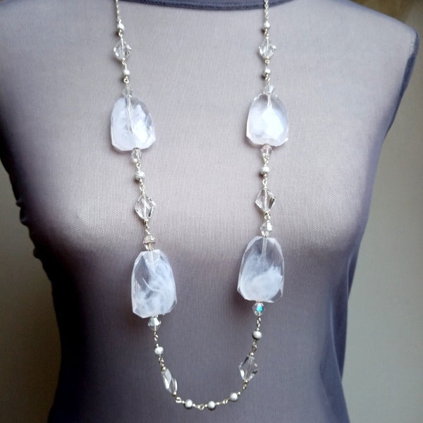 Collier été perles transparentes et cristal