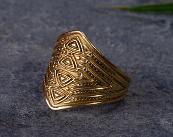 Ring ~ INKA ~ Brass ~ Aztec Ring ~ Ethno & Tribal Ring