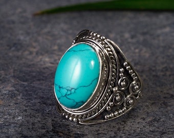 Ring ~ SHAKTI ~ 925 Sterling Silver ~ with large turquoise gemstone