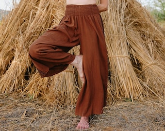 Maxi Hose ~ MALOU ROST ~ aus Roh-Baumwolle ~ Rostrot mit Blockprint ~ Bedouinen-Hose ~ Yoga-Fashion