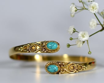 Bracciale con turchese autentico | Bracciale in ottone con pietre preziose | Design orientale
