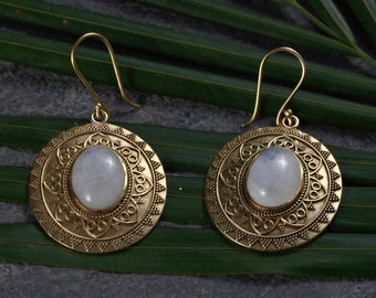 Pendientes ~ LUNA ~ Piedra preciosa blanca ~ Piedra lunar ~ Piedra de la feminidad