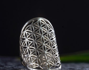 Mandala Ring ~ FLOWER OF LIFE ~ 925 Sterling Silver ~ Sacred Geometry