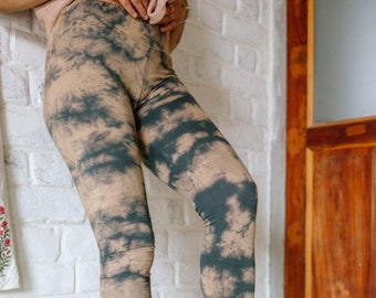 Batik Leggings ~ Grey ~ Cotton Leggings ~ Yoga Fashion ~ Tie-Dye in Grey / Blue